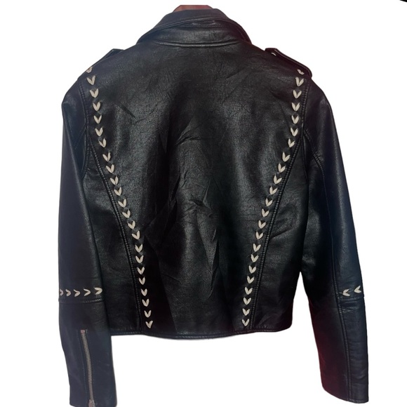 BlankNYC Faux Leather Moto Jacket Contrast Stitching Black White Tassel Size S - Picture 2 of 15